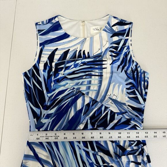Eliza J Womens Dress 4 Blue Palm Leaf Jersey Knit Ruched Tropical Resort Vacay - Picture 5 of 12